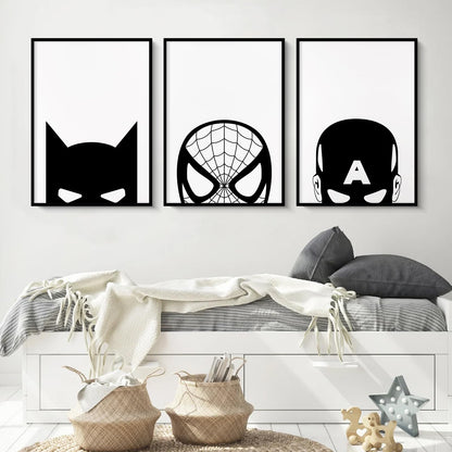 Baccone Spiderman Wall Art Boys Room Canvas Wall Decor Black White Wall Art Spiderman Pictures Painting Boys Posters Nursery Artwork for Living Room Bedroom 12x16 Inch Unframed Set of 3