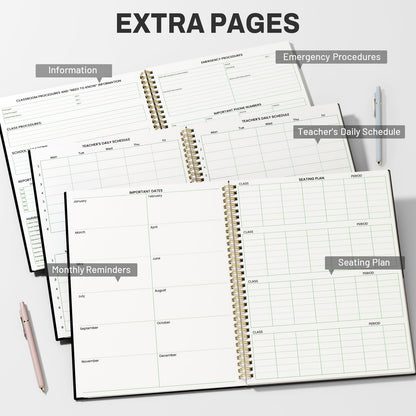SUNEE 8 Period Teacher Lesson Plan Book - Days Vertically, Undated Teacher Planner 2026-2027 Academic Year, 8.5 x 11 Inch, 104 Pages/52 Sheets (40 Weeks), Waterproof Plastic Cover, Back Pocket, Black