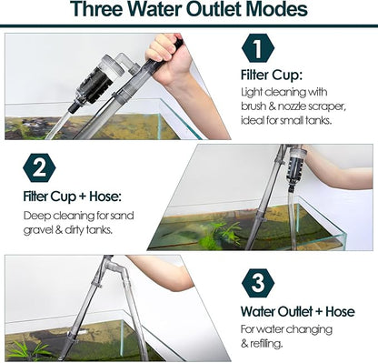 hygger Electric Aquarium Gravel Cleaner, 528GPH Fish Tank Vacuum, 5-in-1 Automatic Sand Washer Water Changer Cleaning Kit for Freshwater Saltwater, Adjustable Length Handle Tube,Hose, Clamp