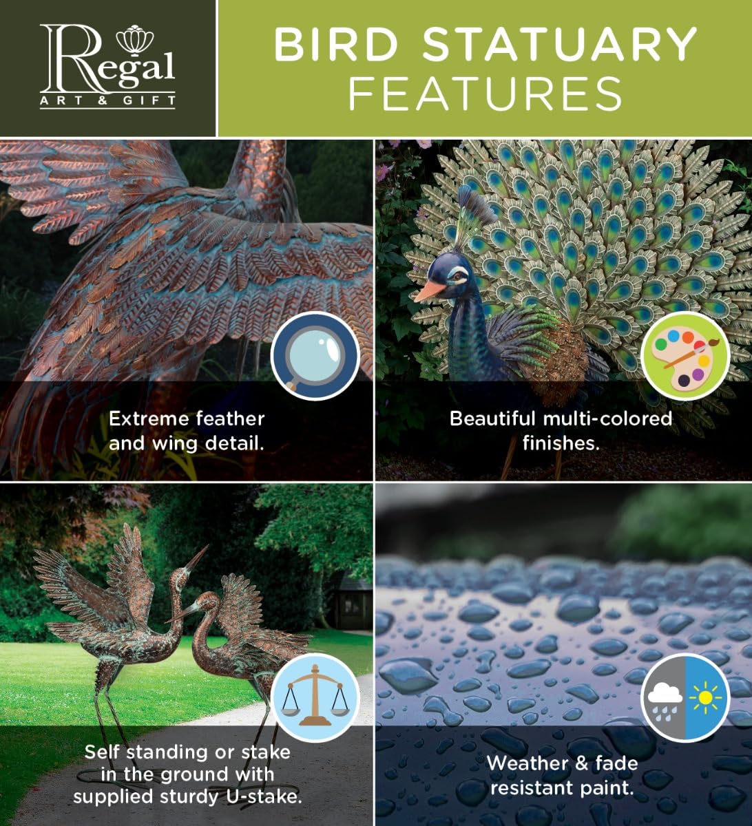 Regal Art & Gift Metal Garden Décor - Decorative Handcrafted Yard Art, Statue & Garden Sculpture for Lawn, Patio & Outdoor/Indoor Display - Green Bronze Pelican