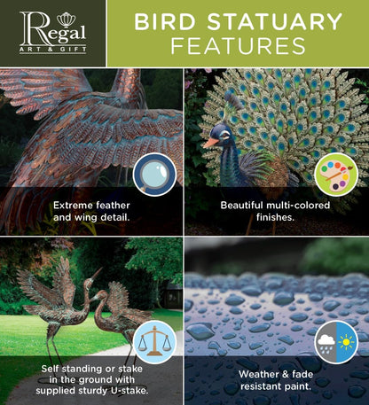 Regal Art & Gift Metal Garden Décor - Decorative Handcrafted Yard Art, Statue & Garden Sculpture for Lawn, Patio & Outdoor/Indoor Display - Green Bronze Pelican