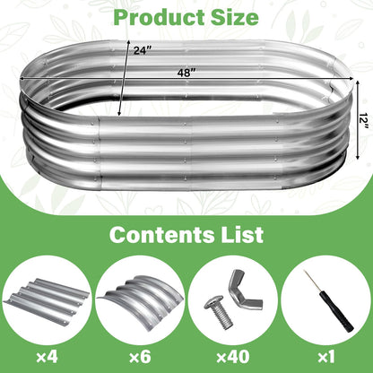 TATAANTY Galvanized Raised Garden Bed for Outdoor: 4X2X1ft Durable Metal Vegetable Plant Container Kit - Oval Planter Box for Gardening Flower Trough
