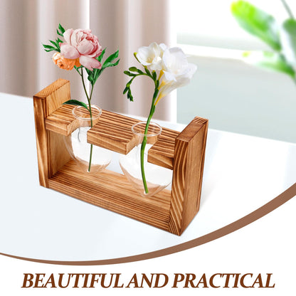 Ipetboom Heart-Shaped Glass Hydroponic Planter Vase with Wooden Stand, Glass Propagation Station for Indoor Plants, Home Décor Terrarium Set