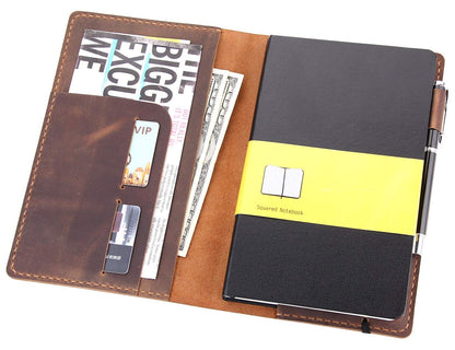 Robrasim Leather Journal Cover Fits for Moleskine Large Hard Cover Notebook, Handmade Vintage Leather Cover for 5"x8.25" Hardcover Notebooks - Brown