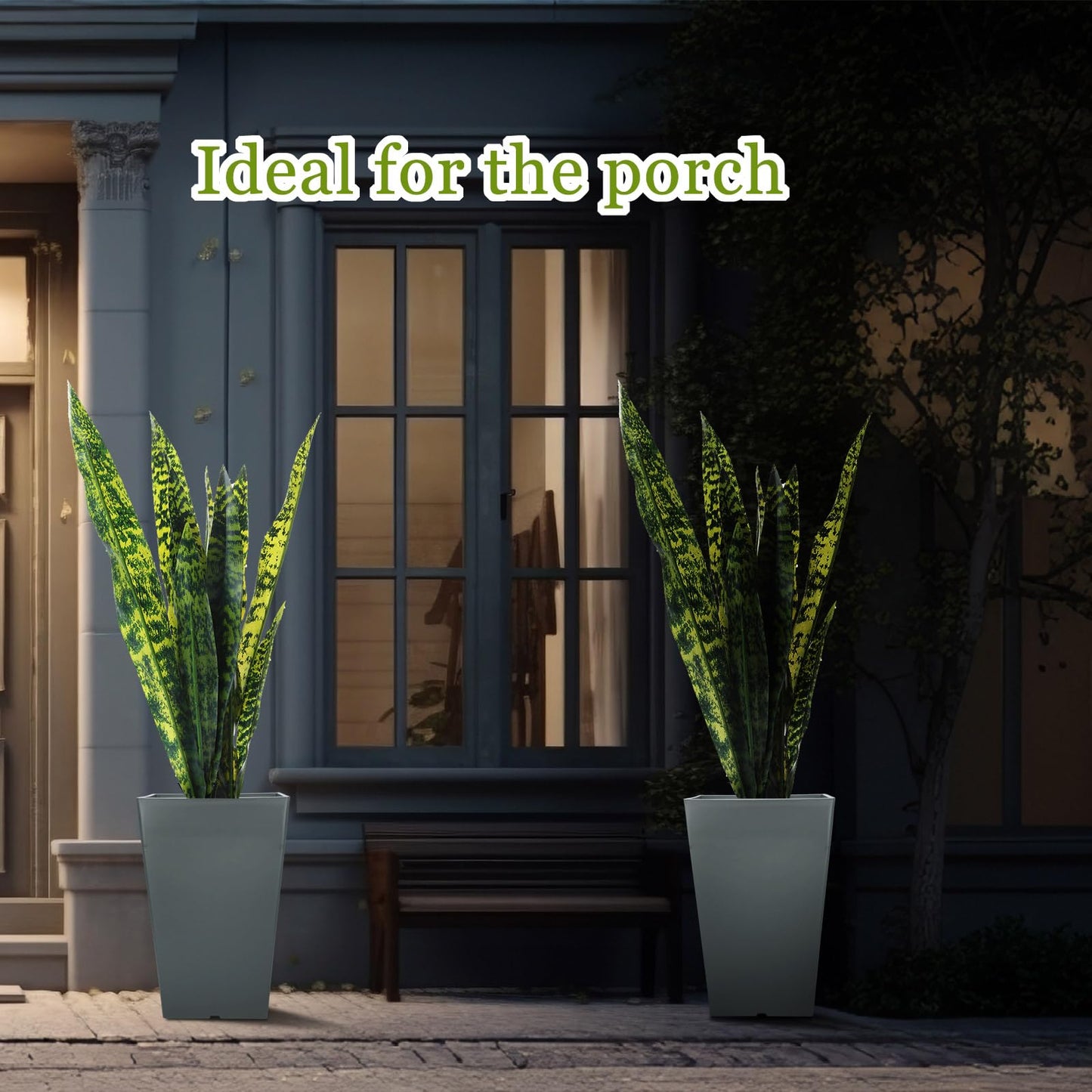 Briwooody Set of 2 15.75 Inch Large Taper Planters Outdoor Indoor Tall Resin Flower Pots with Drainage Holes Modern for Front Door Patio Backyard Plants(Gray)