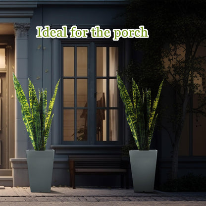 Briwooody Set of 2 15.75 Inch Large Taper Planters Outdoor Indoor Tall Resin Flower Pots with Drainage Holes Modern for Front Door Patio Backyard Plants(Gray)