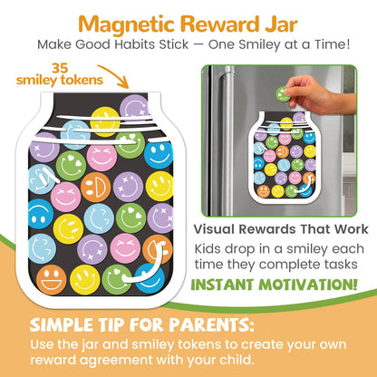JJPRO Magnetic Bedtime/Morning/Daily Routine Chart for Kids with Reward Jar-Morning Routine Chart,Daily Checklist Reward Chart for Toddlers,Reward Jar for Kids,Cute Visual Schedule Board for Home