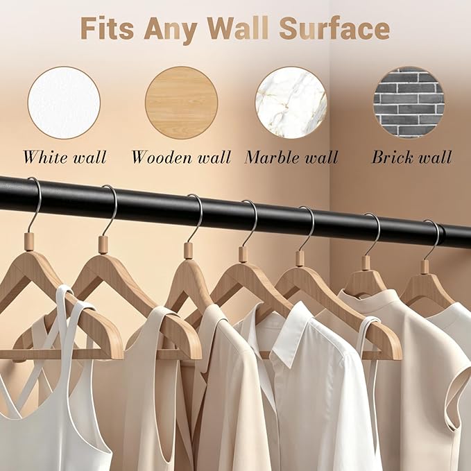 Closet Rod Adjustable 17 to 128 Inch, 1-1/4” Diameter, Closet Rods for Hanging Clothes, Stepless Metal Heavy Duty Hanging Rod for Closet Wardrobes Laundry RV (Black)