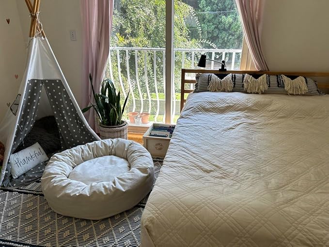 Organic Cotton Canvas Dog Bed: Removable Cover, Natural Fill - Made in USA (Natural, XX Large 50" x 8" inches)
