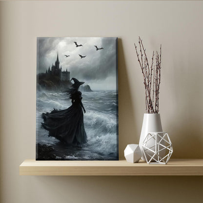 Halloween Horror Witch Canvas Wall Art Dark Academy Witch Painting Picture Wall Decor Goth Dark Moody Poster Print Artwork for Halloween Party in Living Room and Bedroom Home Decoration