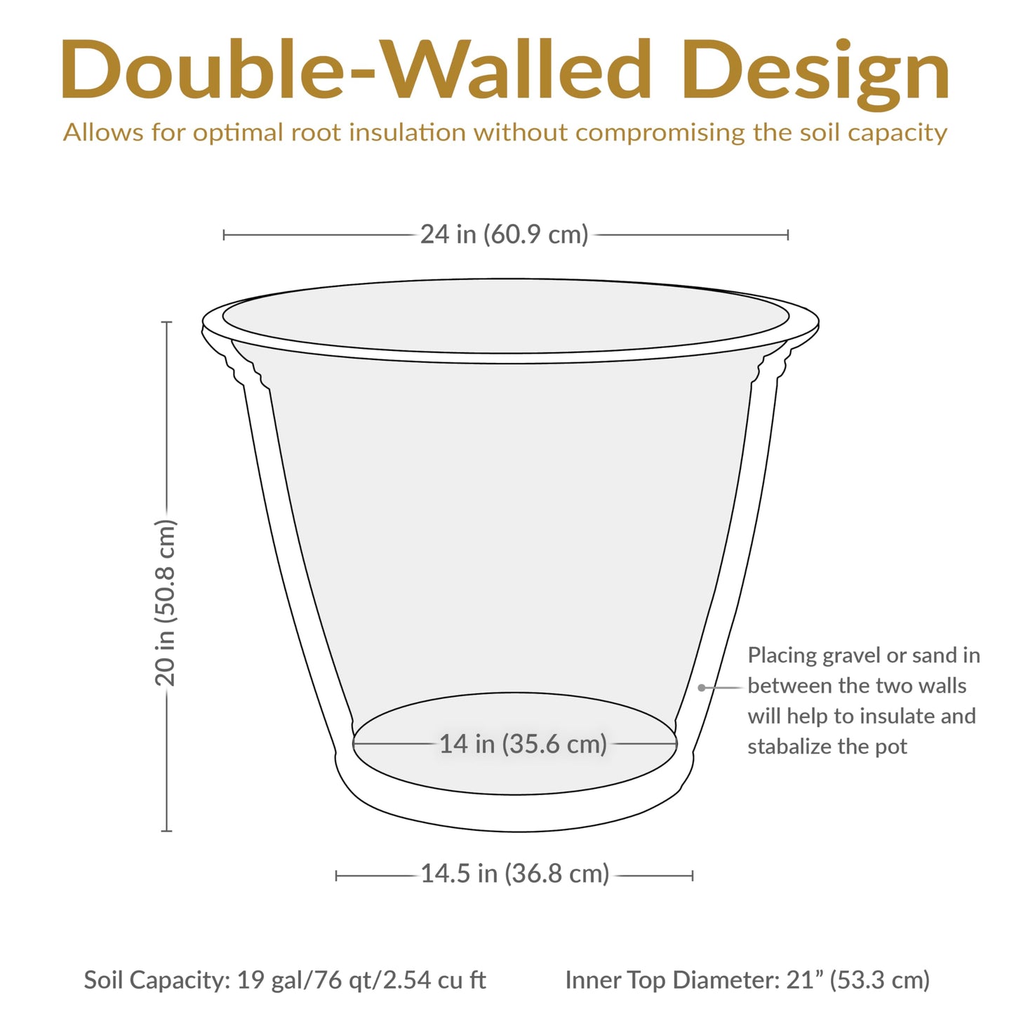 Sunnydaze 24-Inch Anjelica Large Plastic Pot for Plants - Outdoor Double-Walled Large Plastic Planter with Drillable Drainage Holes - Beige