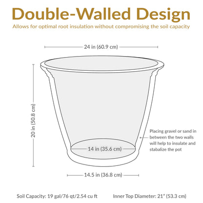 Sunnydaze 24-Inch Anjelica Large Plastic Pot for Plants - Outdoor Double-Walled Large Plastic Planter with Drillable Drainage Holes - Beige - 4pk
