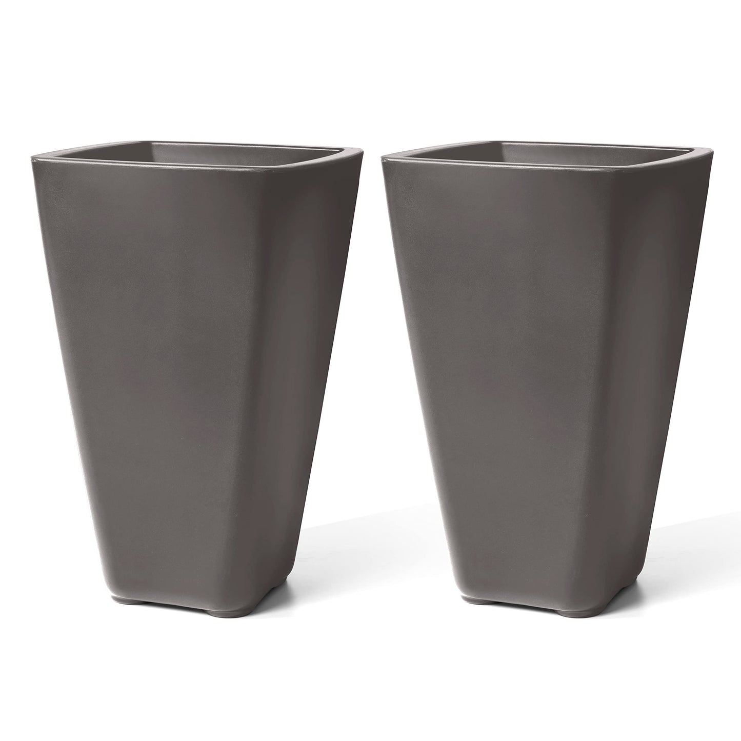 Step2 Bridgeview Tall Square Planter, Large Planters for Outdoor Plants, Gardening and Flower Pot for Patio or Porch, Efficient Drainage, Durable Plastic, Dark Cedar, 2-Pack