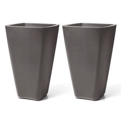 Step2 Bridgeview Tall Square Planter, Large Planters for Outdoor Plants, Gardening and Flower Pot for Patio or Porch, Efficient Drainage, Durable Plastic, Dark Cedar, 2-Pack