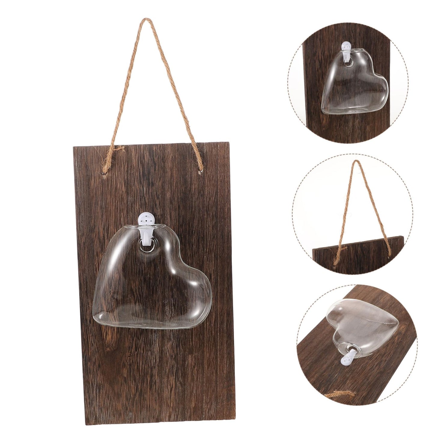 Anneome 1set Hydroponic Flower Vase Wooden Stand for Desktop Decor Wall Hanging Glass Planter for Indoor Plants for Home Office and Terrarium Arrangement