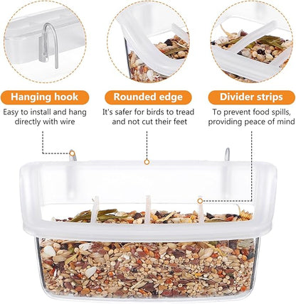 Veemoon 2pcs Splash Hanging Plastic Bird Cage Feeder No Mess Bird Cage Feeder Small Pet Parrot Feed Bowl Parrot Food Feeding Storage Container for Pet Parakeets, Cockatiels, Finches (4.5 * 2.3inch)