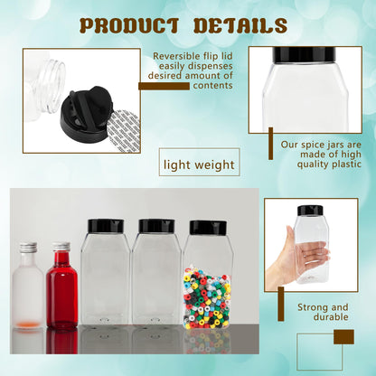 Conagel 32 Pack 16 oz Plastic Spice Jars with Cap Clear Empty Square Spice Bottle with Shaker Lids Large Empty Seasoning Containers for Storing Spice Salt Seasoning