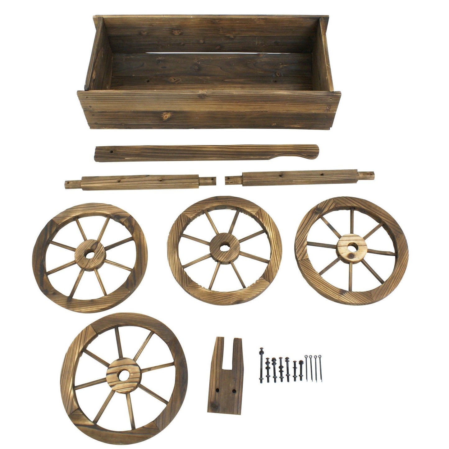 Rungfa Garden Wood Wagon Flower Planter Pot Stand with Wheels Home Outdoor Decor