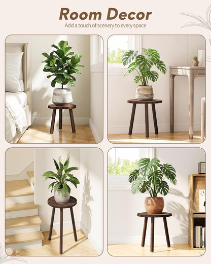 Uneedem Plant Stand Indoor - 3-Pack Taller Single Wood Plant Stand for 6-12 Inch Pots, Mid-Century Modern Plants Stool for Large Plants, Small Round Wooden Planter Table for Living Room, Balcony