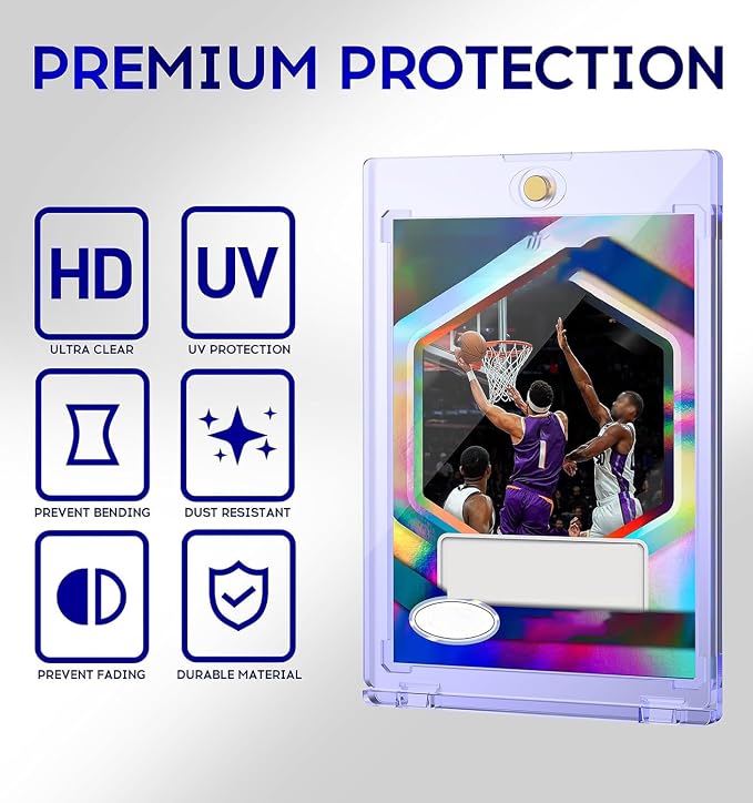 100ct Magnetic Card Holder, 35pt One Touch Card Holder, U-V Protectors Hard Plastic for Trading Cards, Magnet Case, Sports, Game, Football, Baseball