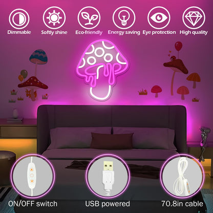 Ajoyferris Mushroom Neon Sign Dimmable Neon Light Sign Mushroom Night Light 3D Light Up Mushrooms Neon Signs for Wall Decor Game Room Bedroom Gift for Kids(Ice Blue)