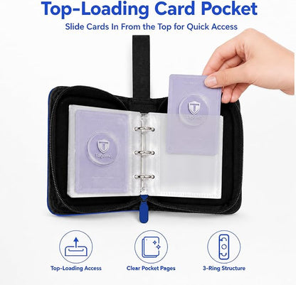 1 Pocket Card Binder with Zipper, 100 Pockets Mini Trading Card Album, Premium PU Leather Single Card Binder, Small Display Folder for TCG & Sports Cards
