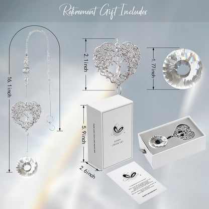 Elivida Retirement Gift for Woman Men, Best Gifts for Retirement 2025, You Shine The Work Rainbow Maker Cool Farewell Gifts, Going Away Gift Crystal Hanging Ornament, Heart Shaped Tree Life Design