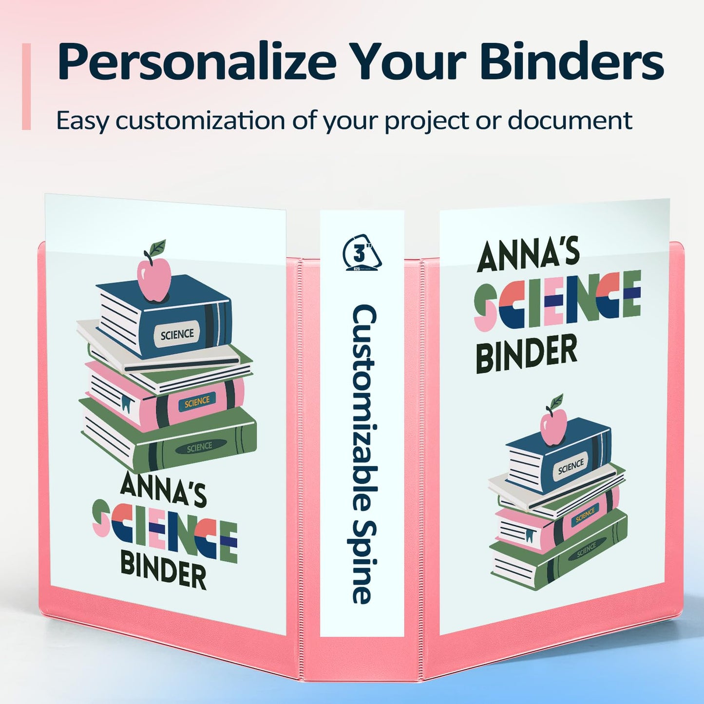 Sooez BinderX Extra Durable 3 Inch 3 Ring Binder, D-Ring Large Binders, Holds 670 Sheets of 8.5x11 Paper, Customizable View Cover with Inside Pockets, Heavy Duty 3 Ring Binder for School, Light Green