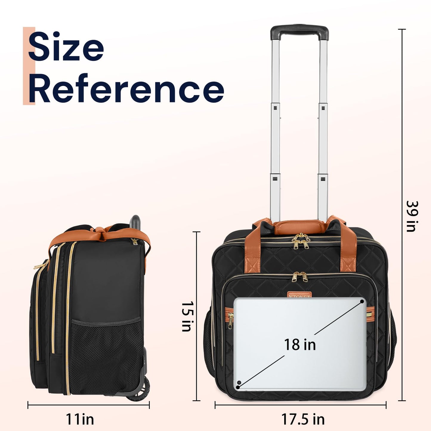 Ytonet Rolling Briefcase for Women, Extra Large Rolling Laptop Bag Fits 18 Inch Laptop, Computer Bag with wheels for Work Travel College Business Overnight Wife Mom Teacher, Black Brown