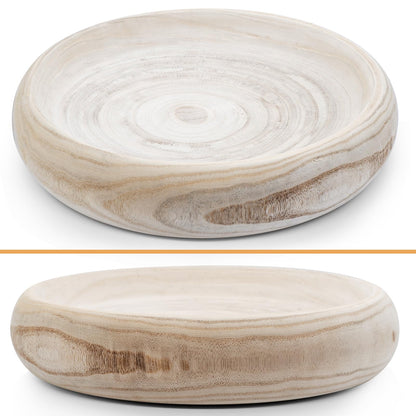 SAMGUYUE Wooden Decorative Bowls, 13 Inch Round Paulownia Wood Centerpiece Bowls for Home Decor, Natural Fruit Bowl for Coffee Table, Key Tray for Entryway Moss Holder (Wooden)
