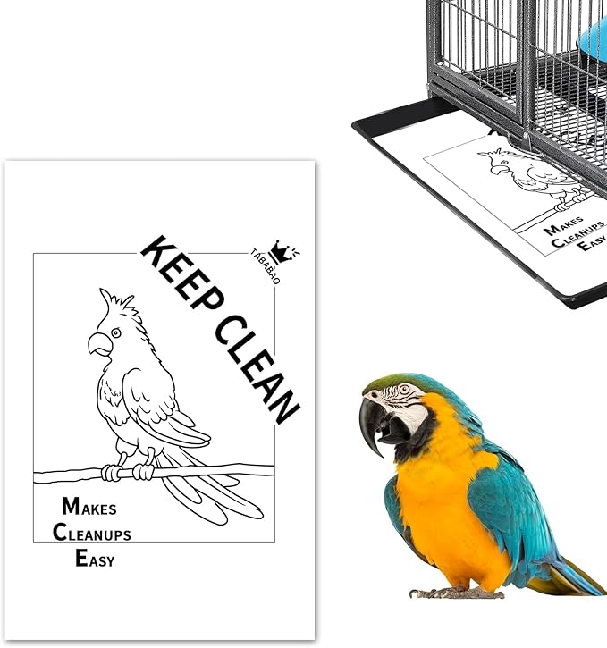Bird Cage Liners, Bird Cage Paper Liners, 30pcs Disposable Bird Cage Liners, Pre-Cut Bird Cage Liners for Parrot, Parakeet, Conure, Cockatiel, Kraft Paper Cage Liners, 17 X 11 inch, White