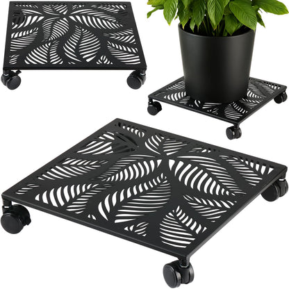 1-Pack 12 Inches Square Metal Plant Caddy with Wheels Heavy Duty Large Rolling Plant Stand Indoor Outdoor Wheeled Planter Dolly Cart with Lockable Casters Flower Pot Mover Roller Trolley, Black