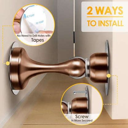 Door Stoppers Magnetic Door Catch, Stainless Steel Magnetic Door Stop 2 Pack, Double-Sided Adhesive Tape, No Drilling, Screws for Stronger Mount, Holder Your Door Open for Wide Doors