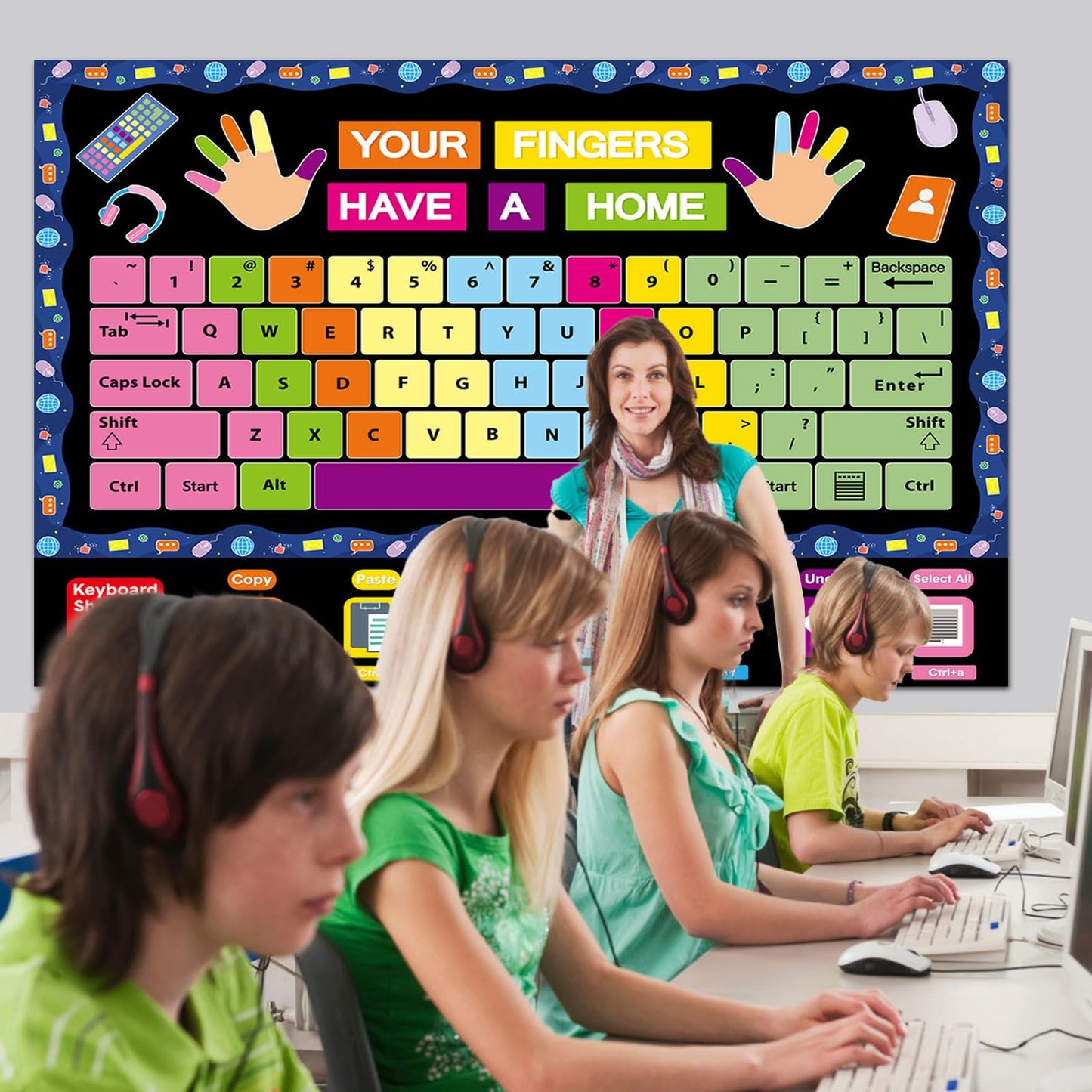 Computer Keyboard Bulletin Board Set Keyboard Shortcuts Classroom Decorations Inspirational Technology Education Paper Cutouts Computer Lab Bulletin Board for Back to School Office Teacher Supplies