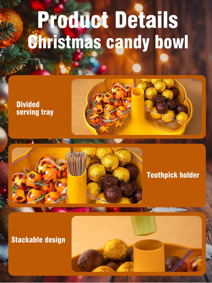 LivLab Mker Pumpkin Christmas candy bowl - Divided Serving Tray with lid for Halloween Candy, Treats & Snacks -autumn Gifts & Decor