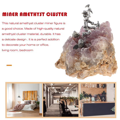 GOOHOCHY Natural Amethyst Cluster Ornament Miner Figurine Decor 2.55X2.36X1.65In Crystal Desktop Gemstone Decor for Home and Office Healing