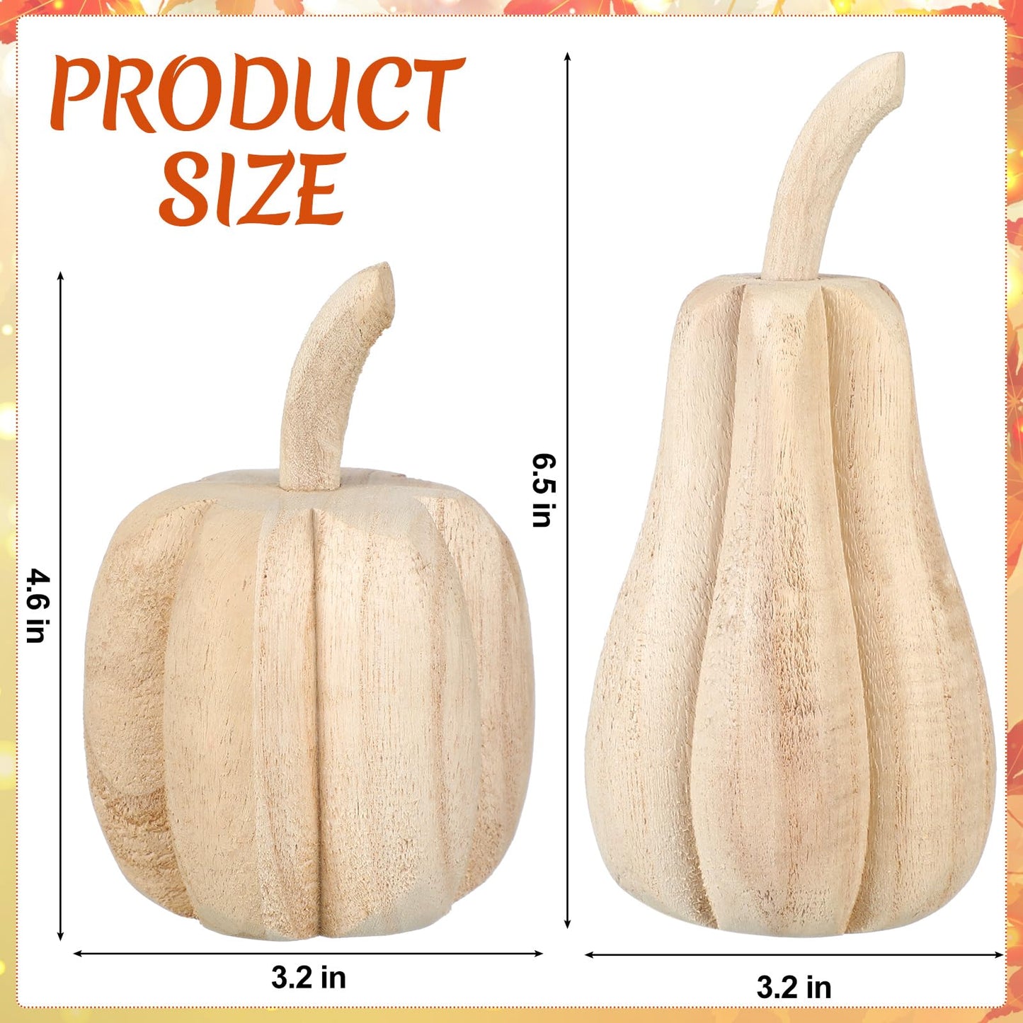 Barydat 2 Pcs Thanksgiving Paulownia Wood Carved Pumpkins 6.5 x 3.2 x 3.2 Inch 4.5 x 3.2 x 3.2 Inch Harvest Pumpkin Figurine Farmhouse Thanksgiving Hand Carved Pumpkin Wood Sign for Table Home Decor