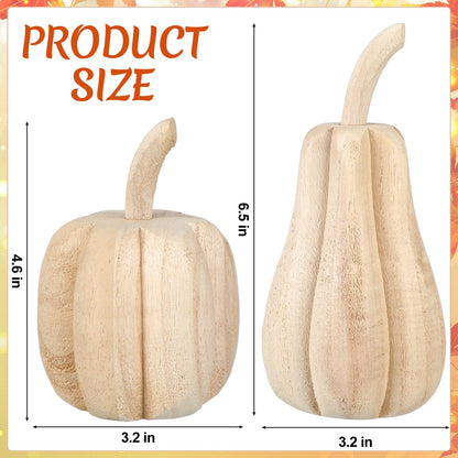 Barydat 2 Pcs Thanksgiving Paulownia Wood Carved Pumpkins 6.5 x 3.2 x 3.2 Inch 4.5 x 3.2 x 3.2 Inch Harvest Pumpkin Figurine Farmhouse Thanksgiving Hand Carved Pumpkin Wood Sign for Table Home Decor