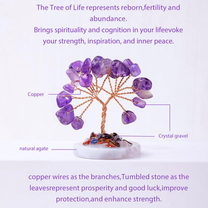 Runyangshi 12pcs Crystal Tree Set Tree of Life Natural Crystal Healing Stones with Agate Base Gemstone Trees Fengshui Good Luck Positive Energy Home Decor
