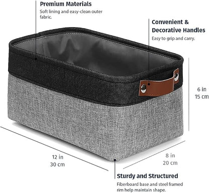 OrganiHaus 12x8in Canvas Storage Baskets 6 Pack | SMALL Fabric Bins for Shelves | Pantry & Bathroom Organizer | Gray/Black