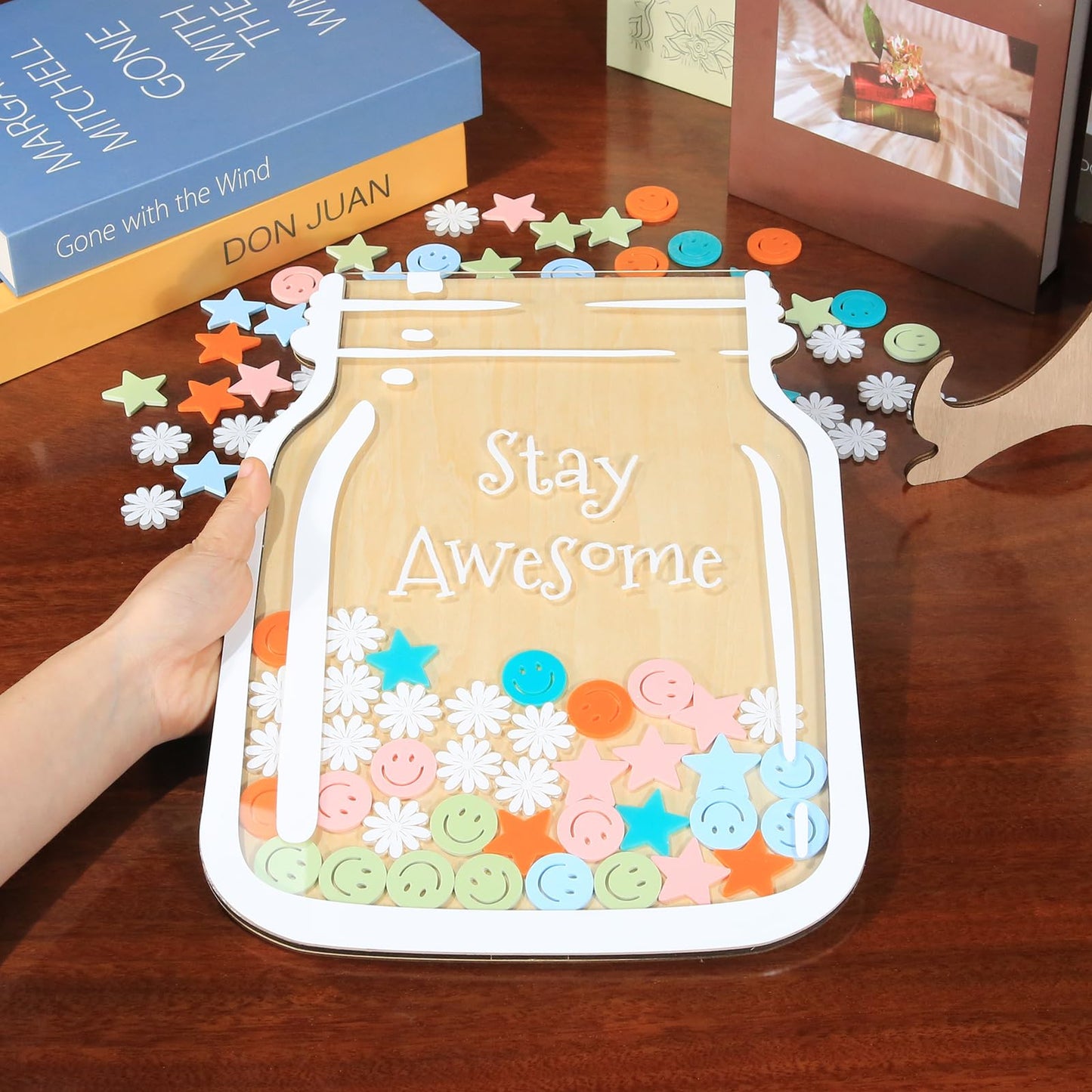 TINGKU 100 Tokens Happy Daisies Magnetic Behavior Jar Classroom Reward System, Extra Large Class Teacher Reward Incentive Jar for Kids, Behavior Management Classroom Tools, Children Reward Chore Jar