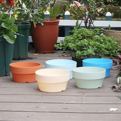 Happyyami 6Pcs Orange Imitation Clay Flower Pots Set Japanese Round Plastic Planters with Drainage Holes for Succulents Indoor and Outdoor Garden Use