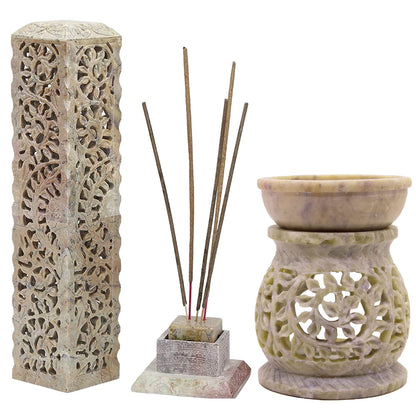 Marble Soapstone Incense Stick Burner | Candle Stick Holder | Tea Light Burner with Marble Soapstone Candle Aroma Burner | Oil Diffuser | Tea Light Holder | Wax Burner.