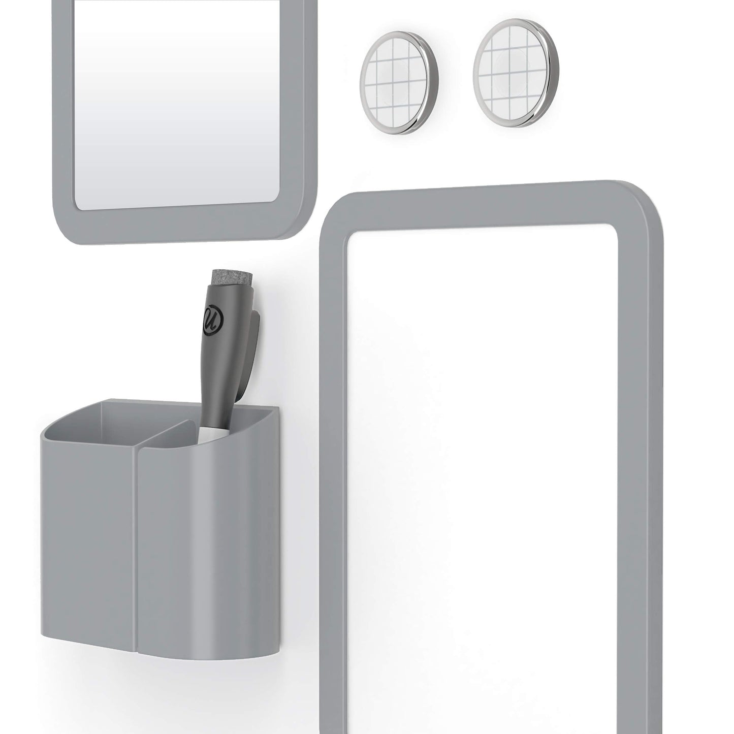 U Brands Locker Accessories Kit, Back to School Essentials, Grey, 6-Piece, Includes Whiteboard, Mirror and Organizing Supplies