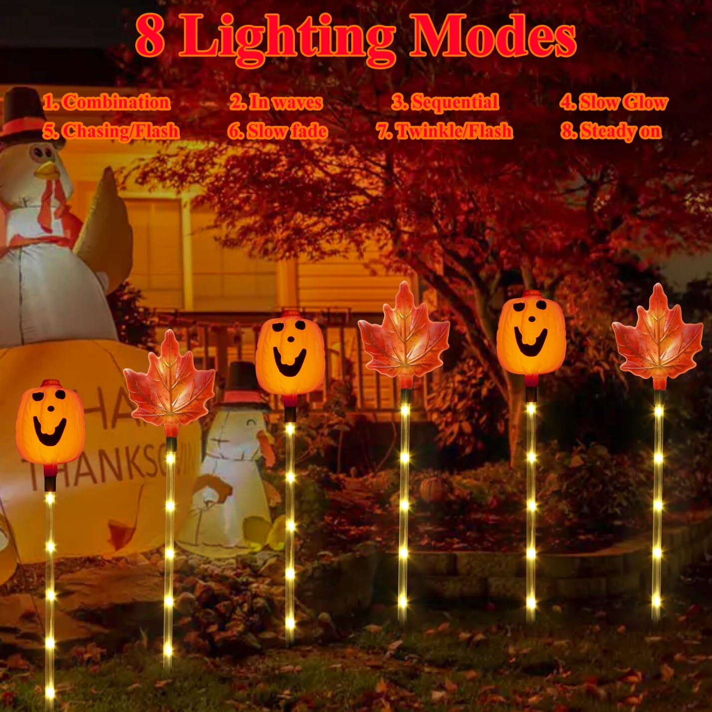 Xingpold 6 Pack Fall Decor Solar Maple Leaf Pumpkin Lights for Thanksgiving Decorations Outdoor,Waterproof Solar Thanksgiving Fall Leaves Pumpkin Garden Stake Lights for Outside Pathway Harvest Decor