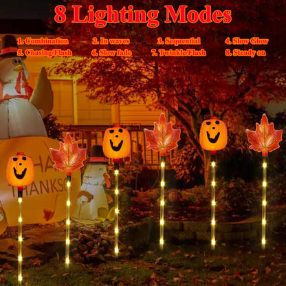 Xingpold 6 Pack Fall Decor Solar Maple Leaf Pumpkin Lights for Thanksgiving Decorations Outdoor,Waterproof Solar Thanksgiving Fall Leaves Pumpkin Garden Stake Lights for Outside Pathway Harvest Decor