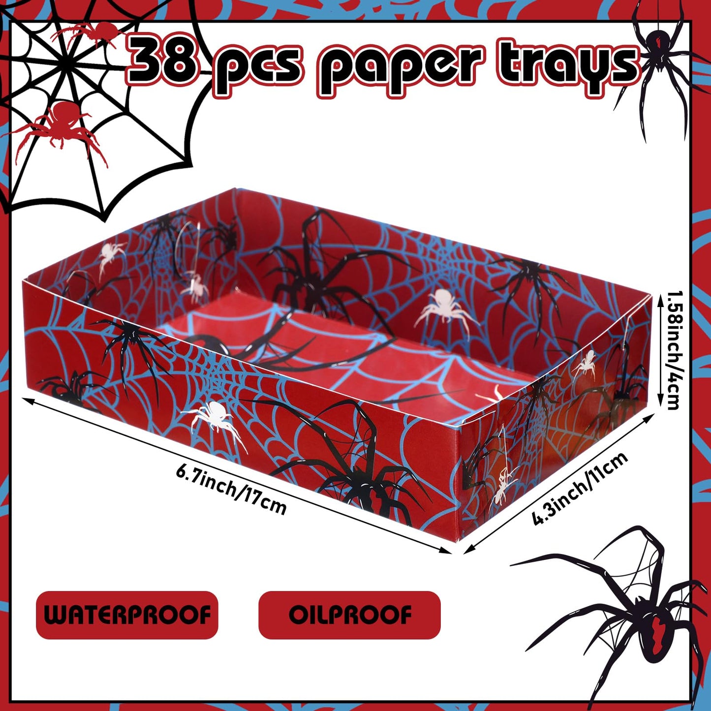Teenyyou 38 Pcs Spider Food Trays Paper Disposable Serving Food Boats Snacks Holder Trays for Snacks Spider Birthday Decoration French Fries Hot Dog BBQ Party Favors Supplies(Spiderweb)