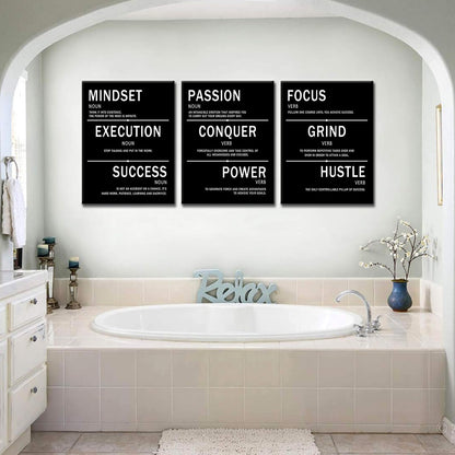 Mindset Execution Success Motivational Canvas Office 3 Piece Print Wall Art Inspirational Posters Modern Inspiring Artwork for Bedroom Classroom Decor Stretched and Framed [36''W x 16''H]