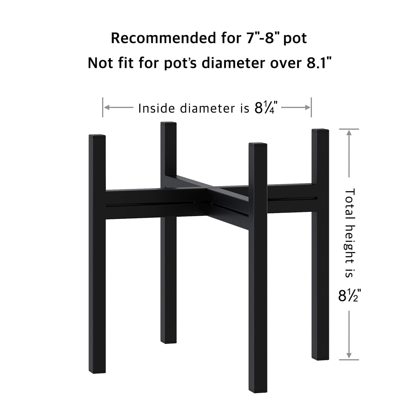 FaithLand Mid Century Plant Stand Indoor Outdoor (EXCLUDING 8" Plant Pot), Metal Planter Stand, Potted Plant Holder, Black, Hold Up to 8 Inch Planter - Upgraded Design