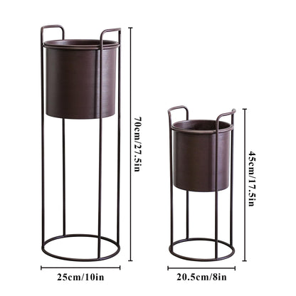 TRIROCKS Set of 2 Planters with Stand Large Metal Planter for Indoor Plants 28 &18" H Plant Pots for Living Room Corner Kitchen Office Garden Balcony Patio Decor(Brown)